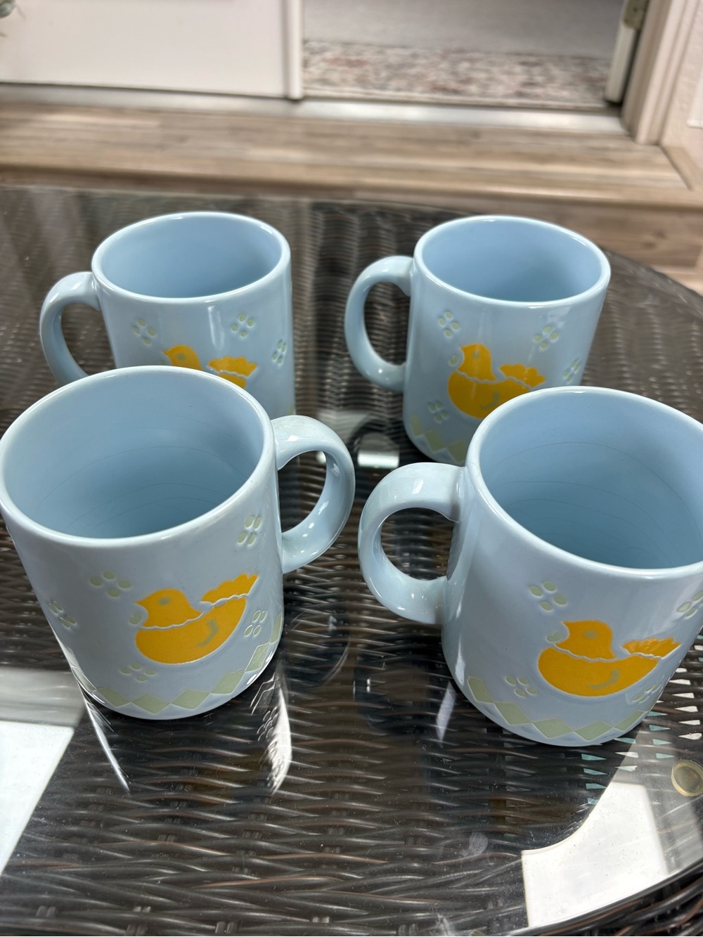 Waechtersbach Germany Set of 4 Ceramic Mugs Blue Chick Decorated